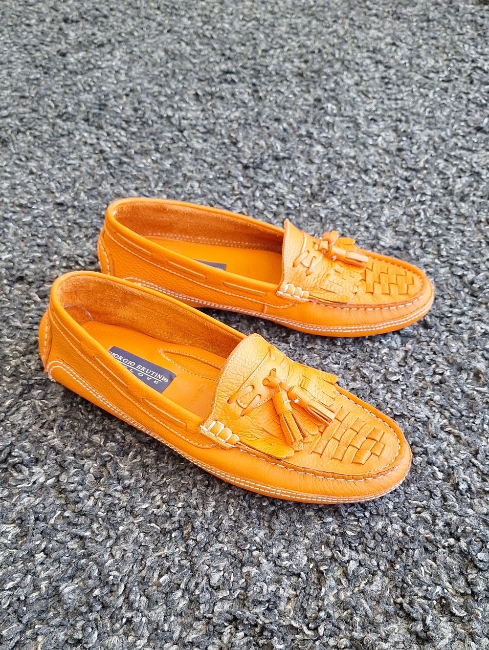 Giorgio Brutini Le Glove Orange Leather Loafer With Tassels MEN Size 9.5D